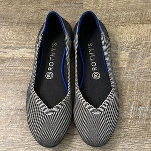 Rothy's The Flat Cloud Grey Birdseye Round Toe Ballet Blue White Size 8.5